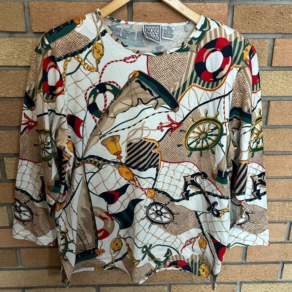 Vintage Original Russ Sport Fisherman Nautical Cotton Shirt Size Large Petite